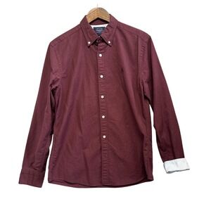 Charles Tyrwhitt Mens M Burgundy Slim Fit Long Sleeve Button Up Shirt Flip Cuff